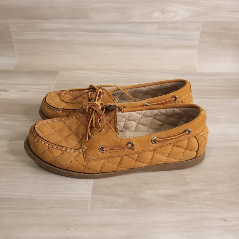 Sebago Coast Two-Eye Quilted Tan Leather Boat Shoes Womens 8.5 Casual Office